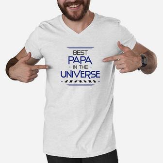 Mens Best Papa In The Universe Fathers Day Gifts Space Kids Premium Men V-Neck Tshirt