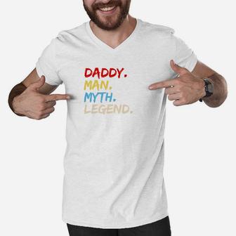 Mens Daddy Man Myth Legend Gift For Father Dad Papa Men V-Neck Tshirt - Seseable