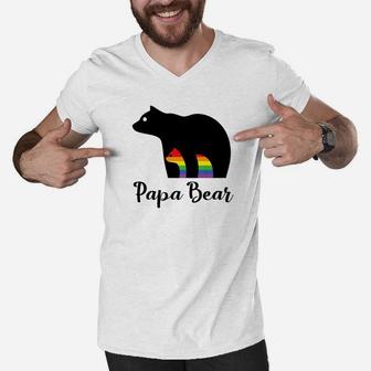 Mens Fathers Day Papa Bear Gift For Father Of Gay Child Men V-Neck Tshirt - Seseable