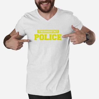 Mens Funny Fathers Day Shirt Thermostat Police Dad Shirts Men V-Neck Tshirt - Seseable