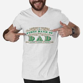 Mens Funny First Bank Of Dad Men V-Neck Tshirt - Seseable