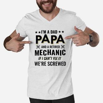 Mens Funny Retired Auto Mechanic Papa Mens Men V-Neck Tshirt - Seseable