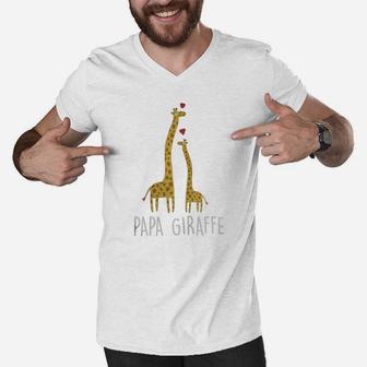 Mens Good Dad Gifts - Papa Giraffe Cute Fathers Day T Shirt Men V-Neck Tshirt - Seseable