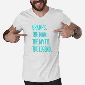 Mens Gramps The Man The Myth The Legend Funny Dad Quote Act026e Premium Men V-Neck Tshirt - Seseable