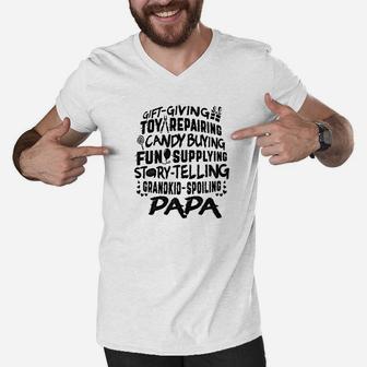 Mens Grandpa Gift Proud Papa Giving Grandkid Spoiling Grandpa Ts Men V-Neck Tshirt - Seseable