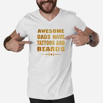 Mens Mens Awesome Dads Have Tattoos And Beards Cool Shirt Premium Men V-Neck Tshirt - Seseable