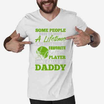 Mens My Favorite Softball Player Calls Me Daddy Fathers Day Gift Hobby Men V-Neck Tshirt - Seseable