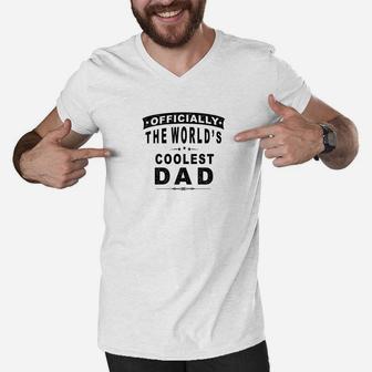 Mens Officially The Worlds Coolest Dad Father Gifts Idea Men V-Neck Tshirt - Seseable