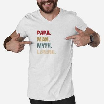 Mens Papa Man Myth Legend Funny Gift For Father Dad Daddy Premium Men V-Neck Tshirt - Seseable