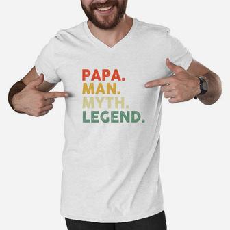 Mens Papa Man Myth Legend Shirt Dad Father Gift Retro P Men V-Neck Tshirt - Seseable
