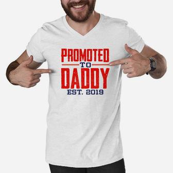 Mens Promoted To Daddy 2019 New Dad Announcement Gift Premium Men V-Neck Tshirt - Seseable