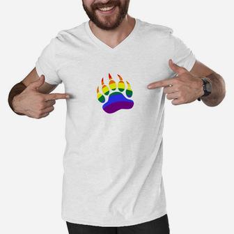 Mens Rainbow Daddy Bear Cub Paw Print Lgbt Pride Men V-Neck Tshirt - Seseable