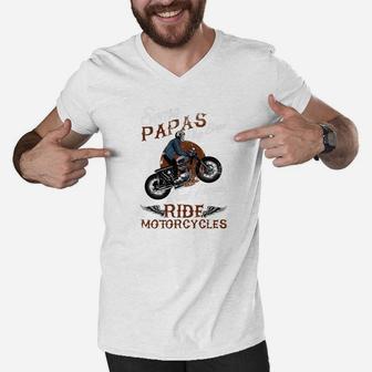 Mens Real Papas Ride Motorcycles Funny Gift For Grandpas Men V-Neck Tshirt - Seseable