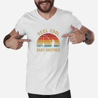 Mens Reel Cool Baby Brother Fish Fishing Shirt Fathers Day Gift Men V-Neck Tshirt - Seseable