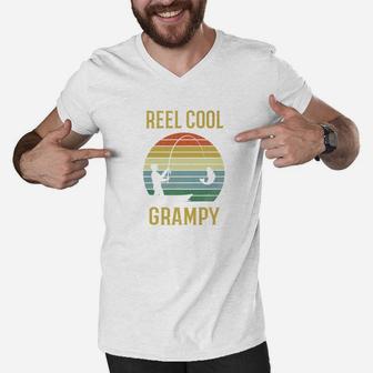 Mens Reel Cool Grampy Fishing Fathers Day Gift Idea Grandpa Premium Men V-Neck Tshirt - Seseable