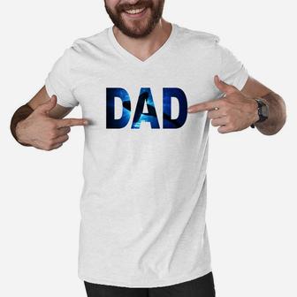 Mens Shark Shirt For Fathers Day Diver Dad Ocean Scuba Diving Premium Men V-Neck Tshirt - Seseable