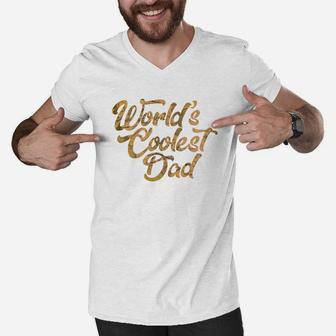 Mens Worlds Coolest Dad Gift Greatest Best Ever Papa Men V-Neck Tshirt - Seseable