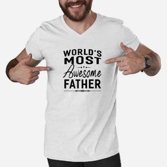 Mens Worlds Most Awesome Father Men Gifts Idea Men V-Neck Tshirt - Seseable