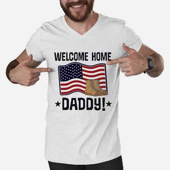 Military Daddy Welcome Home, best christmas gifts for dad Men V-Neck Tshirt - Seseable