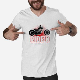 Motorcycle Shirt Biker Rideo Clock Ride Bike Dad Papa Men V-Neck Tshirt - Seseable
