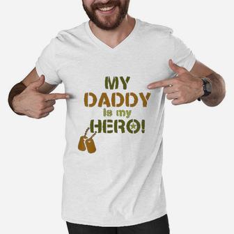 My Daddy Is My Hero Military Soldier Dog Tags Men V-Neck Tshirt - Seseable
