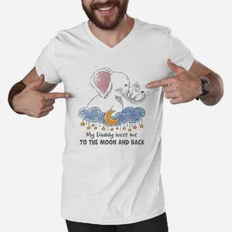 My Daddy Loves Me To The Moon And Back Elephant Men V-Neck Tshirt - Seseable