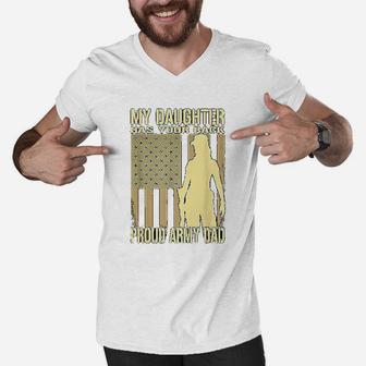 My Daughter Has Your Back Proud Army Dad Military Father Men V-Neck Tshirt - Seseable