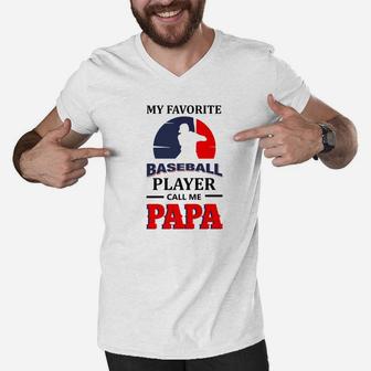My Favorite Player Calls Me Papa Shirt Grandpa Baseball Gift Premium Men V-Neck Tshirt - Seseable