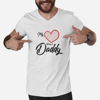 My Heart Belongs To Daddy Kids Valentine Shirt Men V-Neck Tshirt - Seseable