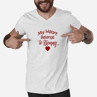 My Heart Belongs To Daddy Valentines Day Shirt Dad Kids Men V-Neck Tshirt - Seseable