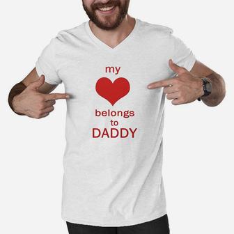 My Heart Belongs To Daddy White Puppy Dog Men V-Neck Tshirt - Seseable