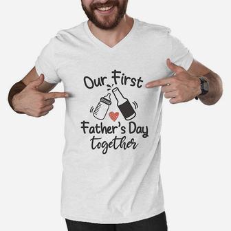 Our First Fathers Day Together, dad birthday gifts Men V-Neck Tshirt - Seseable