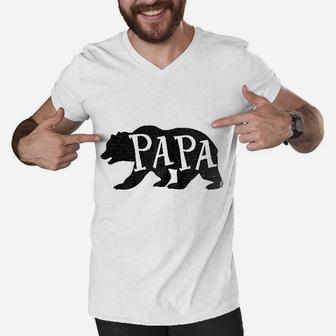 Papa Bear Husband Dad Gift Funny Men V-Neck Tshirt - Seseable