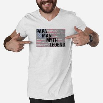 Papa The Man The Myth Legend Fathers Day Men V-Neck Tshirt - Seseable