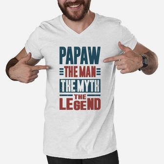 Papaw The Man The Myth Men V-Neck Tshirt - Seseable