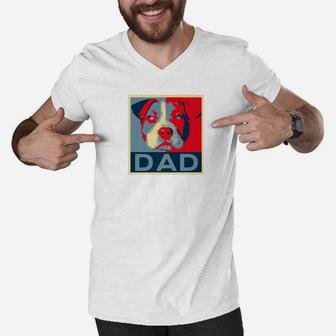 Pitbull Dad Shirt Pittie Pit Bull Dog Lover Fathers Day Gift Premium Men V-Neck Tshirt - Seseable