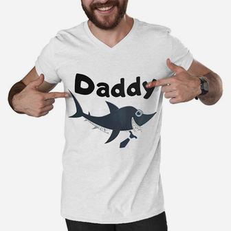 Polite Daddy Shark, dad birthday gifts Men V-Neck Tshirt - Seseable