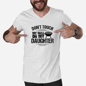 Protective Daddy Shirt Daughter Dad Barbecue Grilling Gift Men V-Neck Tshirt - Seseable