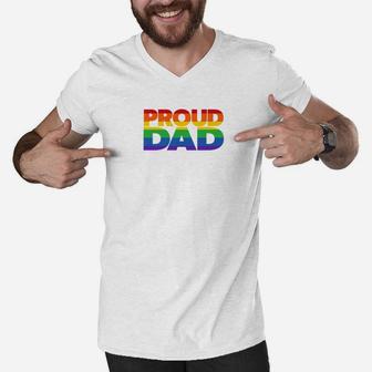 Proud Dad Gay Pride Shirt Lgb For Father Lgbtq Men V-Neck Tshirt - Seseable