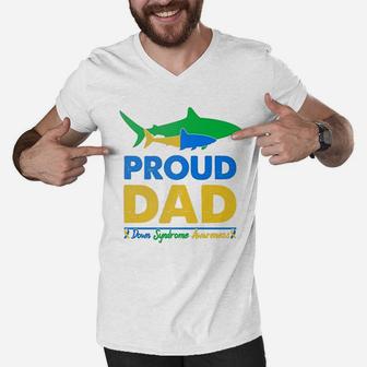 Proud Daddy Shark, best christmas gifts for dad Men V-Neck Tshirt - Seseable
