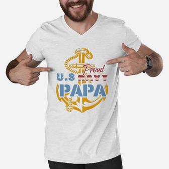 Proud Us Navy Papa Shirt, dad birthday gifts Men V-Neck Tshirt - Seseable