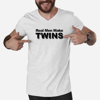 Real Men Make Twins Funny Twin Dad Fathers Day Gift Premium Men V-Neck Tshirt - Seseable