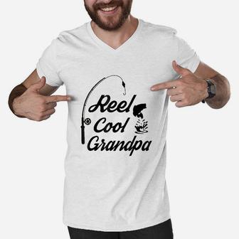 Reel Cool Grandpa Ideas For Fathers Day Men V-Neck Tshirt - Seseable