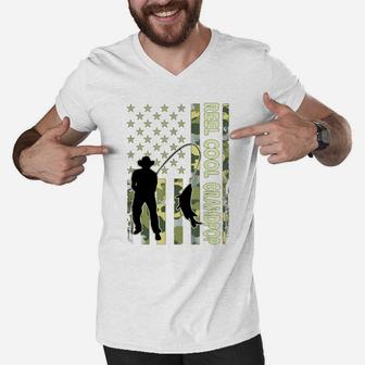 Reel Cool Grandpop Camouflage American Flag Father s Day Gif Shirt Men V-Neck Tshirt - Seseable