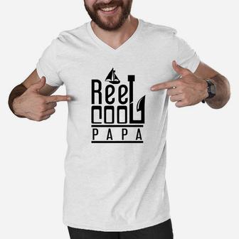 Reel Cool Papa Awesome Fishing Fathers Day Shirt Men V-Neck Tshirt - Seseable