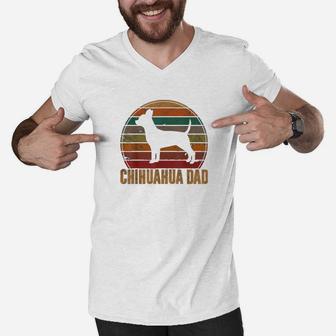 Retro Chihuahua Dad Gift Chi-chi Daddy Dog Owner Pet Father Men V-Neck Tshirt - Seseable