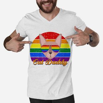 Sphynx Lgbt Cat Daddy Rainbow Purride Men V-Neck Tshirt - Seseable