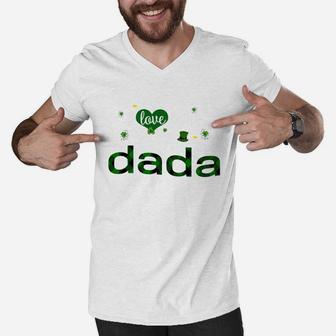 St Patricks Day Cute Shamrock I Love Being Dada Heart Family Gifts Men V-Neck Tshirt - Seseable