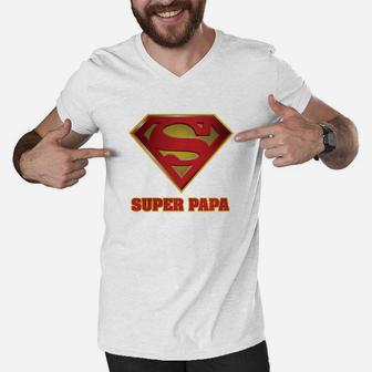 Super Papa, Fathers Day, Papa, best christmas gifts for dad Men V-Neck Tshirt - Seseable