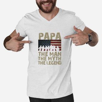 The Man Myth Legend Papa T Shirts Men Veteran Army Men V-Neck Tshirt - Seseable